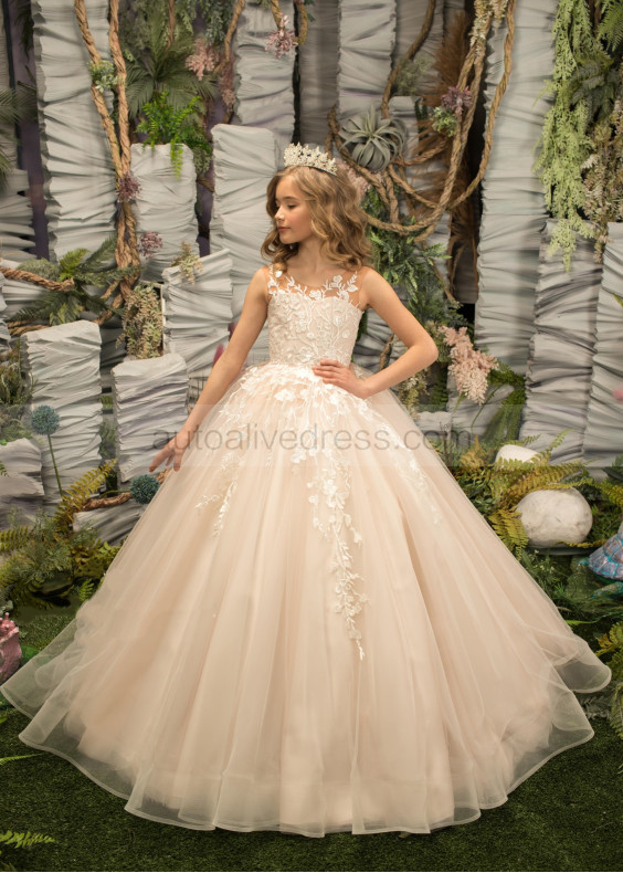 Ivory And Blush Pink Lace Tulle Timeless Flower Girl Dress Ivory And Blush Pink Lace Tulle Timeless Flower Girl Dress